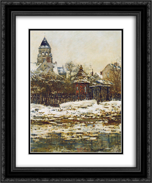 Vetheuil, The Church in Winter 20x24 Black Ornate Wood Framed Art Print Poster with Double Matting by Monet, Claude