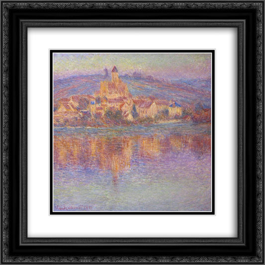 Vetheuil at Sunset 20x20 Black Ornate Wood Framed Art Print Poster with Double Matting by Monet, Claude