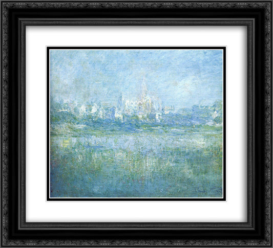 Vetheuil in the Fog 22x20 Black Ornate Wood Framed Art Print Poster with Double Matting by Monet, Claude