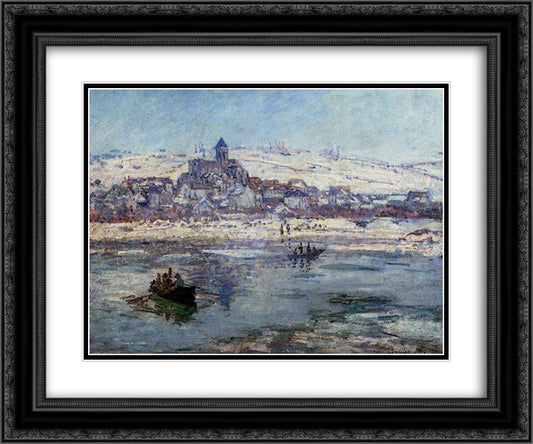 Vetheuil in Winter 24x20 Black Ornate Wood Framed Art Print Poster with Double Matting by Monet, Claude