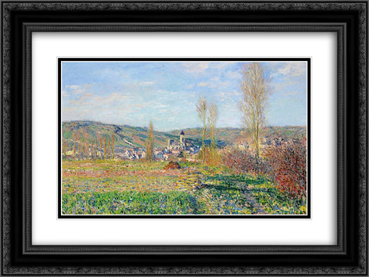 Vetheuil under the Sun 24x18 Black Ornate Wood Framed Art Print Poster with Double Matting by Monet, Claude
