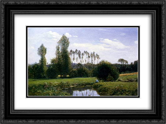View At Rouelles Le Havre 24x18 Black Ornate Wood Framed Art Print Poster with Double Matting by Monet, Claude