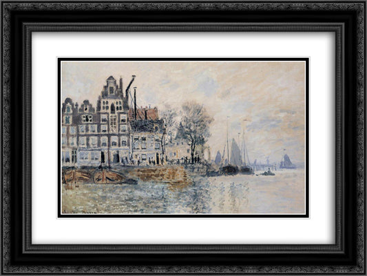 View of Amsterdam 24x18 Black Ornate Wood Framed Art Print Poster with Double Matting by Monet, Claude