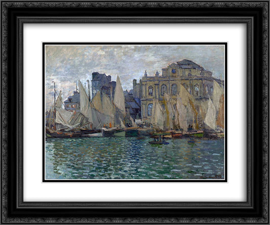 View of Le Havre 24x20 Black Ornate Wood Framed Art Print Poster with Double Matting by Monet, Claude