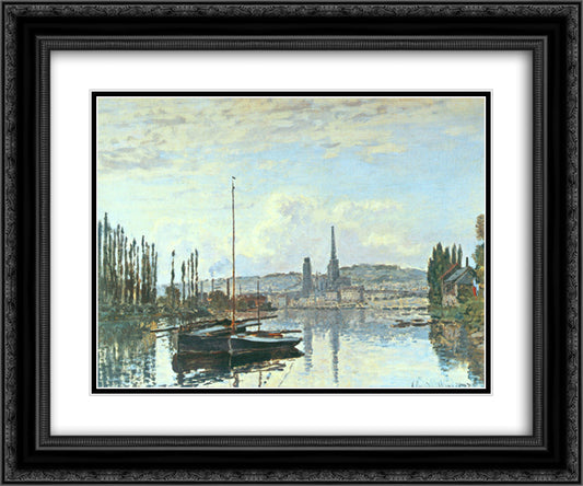View of Rouen 24x20 Black Ornate Wood Framed Art Print Poster with Double Matting by Monet, Claude