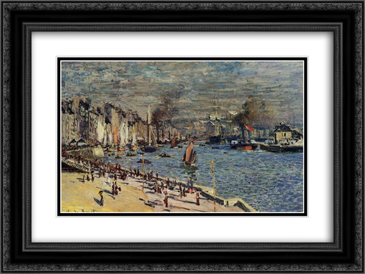View of the Old Outer Harbor at Le Havre 24x18 Black Ornate Wood Framed Art Print Poster with Double Matting by Monet, Claude