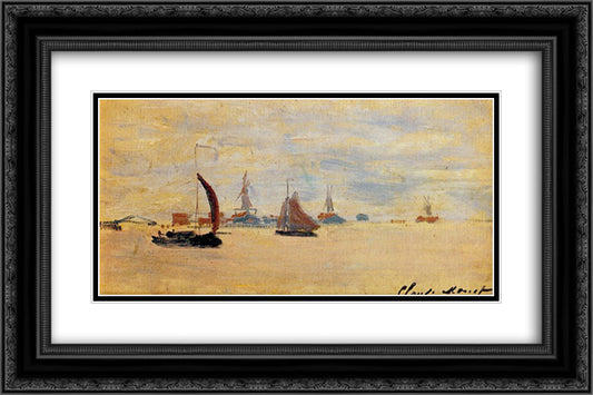 View of the Voorzaan 24x16 Black Ornate Wood Framed Art Print Poster with Double Matting by Monet, Claude