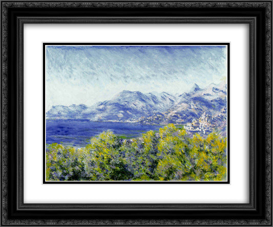 View of Ventimiglia 24x20 Black Ornate Wood Framed Art Print Poster with Double Matting by Monet, Claude