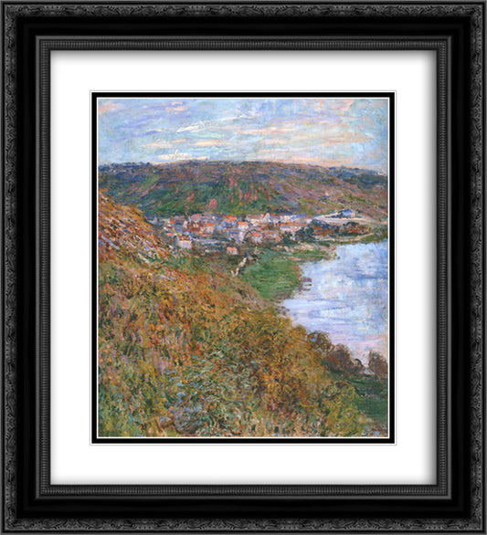 View over Vetheuil 20x22 Black Ornate Wood Framed Art Print Poster with Double Matting by Monet, Claude