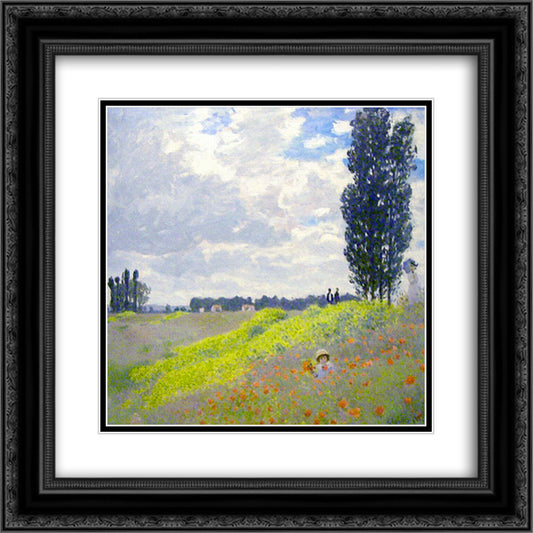 Walk in the Meadows at Argenteuil 20x20 Black Ornate Wood Framed Art Print Poster with Double Matting by Monet, Claude