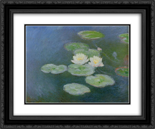 Water Lilies, Evening Effect 24x20 Black Ornate Wood Framed Art Print Poster with Double Matting by Monet, Claude