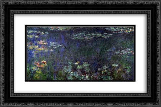 Water Lilies, Green Reflection (left half) 24x16 Black Ornate Wood Framed Art Print Poster with Double Matting by Monet, Claude