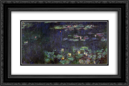 Water Lilies, Green Reflection (right half) 24x16 Black Ornate Wood Framed Art Print Poster with Double Matting by Monet, Claude