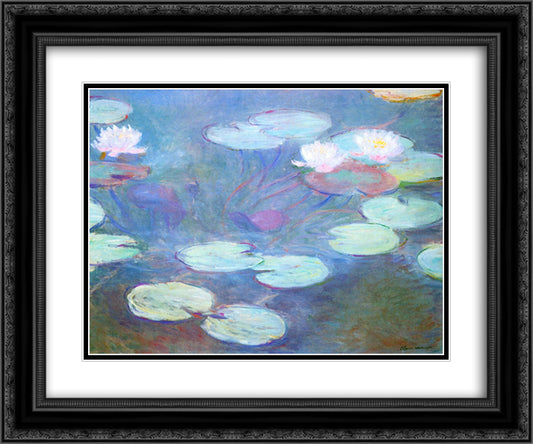 Water Lilies, Pink 24x20 Black Ornate Wood Framed Art Print Poster with Double Matting by Monet, Claude