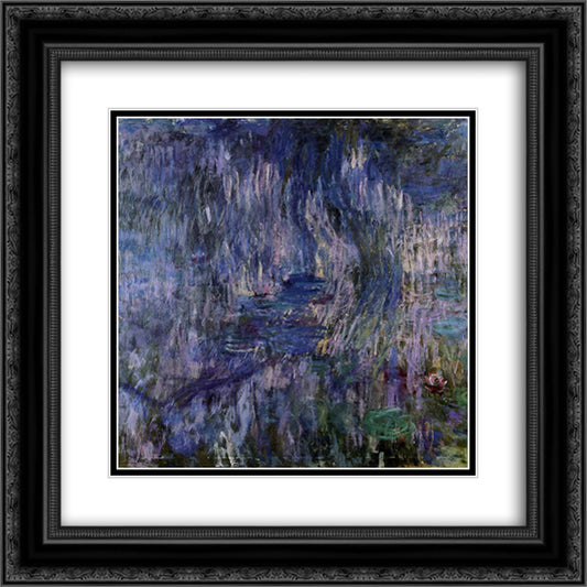 Water Lilies, Reflection of a Weeping Willows 20x20 Black Ornate Wood Framed Art Print Poster with Double Matting by Monet, Claude