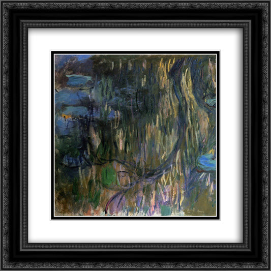 Water Lilies, Reflections of Weeping Willows (left half) 20x20 Black Ornate Wood Framed Art Print Poster with Double Matting by Monet, Claude