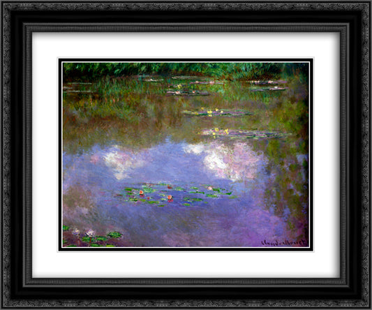Water Lilies, The Clouds 24x20 Black Ornate Wood Framed Art Print Poster with Double Matting by Monet, Claude
