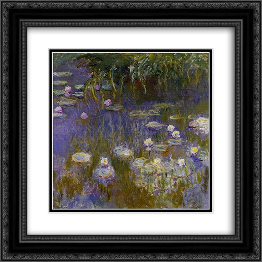 Water Lilies, Yellow and Lilac 20x20 Black Ornate Wood Framed Art Print Poster with Double Matting by Monet, Claude
