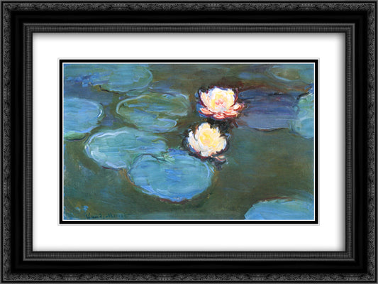 Water Lilies 24x18 Black Ornate Wood Framed Art Print Poster with Double Matting by Monet, Claude