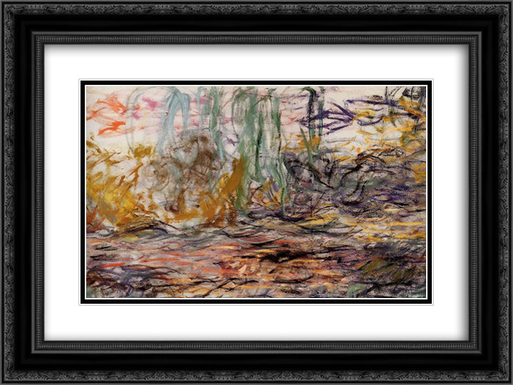 Water Lilies (left half) 24x18 Black Ornate Wood Framed Art Print Poster with Double Matting by Monet, Claude