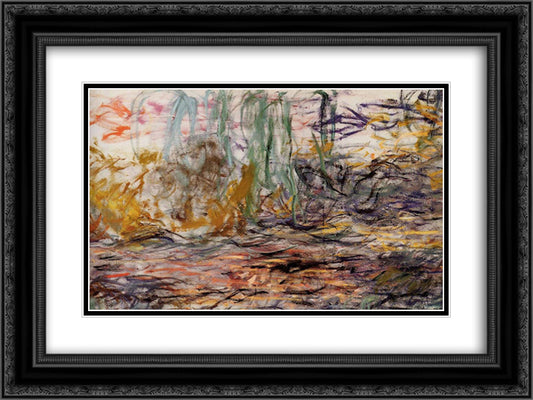 Water Lilies (left half) 24x18 Black Ornate Wood Framed Art Print Poster with Double Matting by Monet, Claude