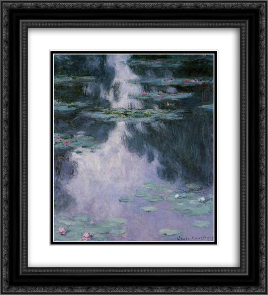 Water Lilies (Nympheas) 20x22 Black Ornate Wood Framed Art Print Poster with Double Matting by Monet, Claude
