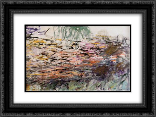Water Lilies (right half) 24x18 Black Ornate Wood Framed Art Print Poster with Double Matting by Monet, Claude