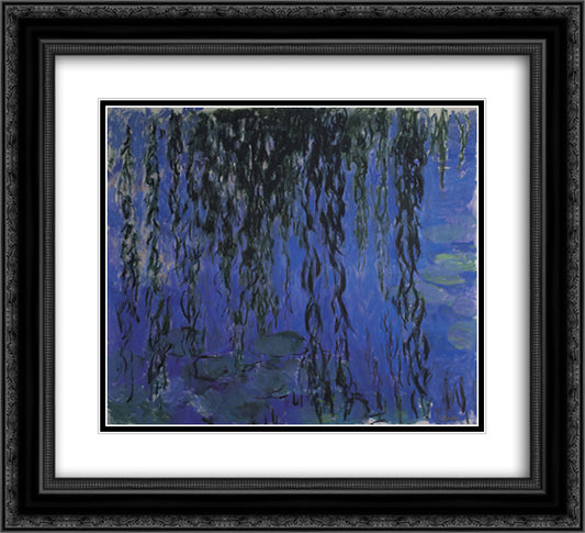 Water Lilies and Weeping Willow Branches 22x20 Black Ornate Wood Framed Art Print Poster with Double Matting by Monet, Claude