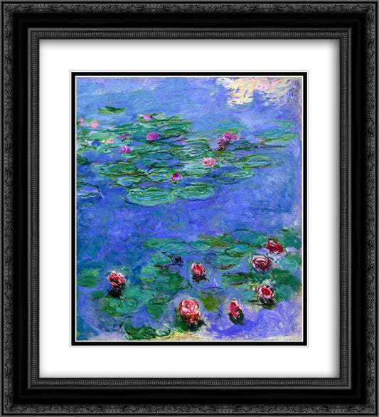 Water Lilies Red 20x22 Black Ornate Wood Framed Art Print Poster with Double Matting by Monet, Claude