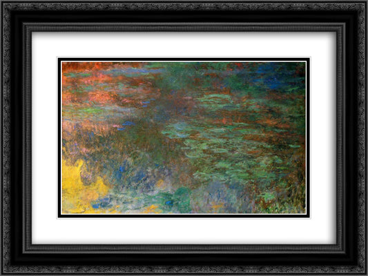 Water Lily Pond, Evening (right panel) 24x18 Black Ornate Wood Framed Art Print Poster with Double Matting by Monet, Claude