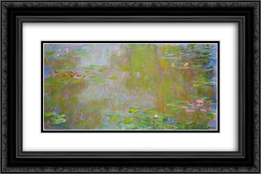 Water Lily Pond 24x16 Black Ornate Wood Framed Art Print Poster with Double Matting by Monet, Claude
