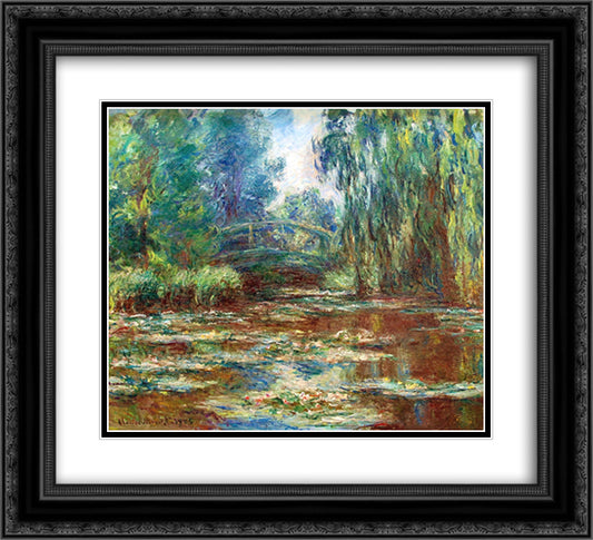 Water Lily Pond and Bridge 22x20 Black Ornate Wood Framed Art Print Poster with Double Matting by Monet, Claude