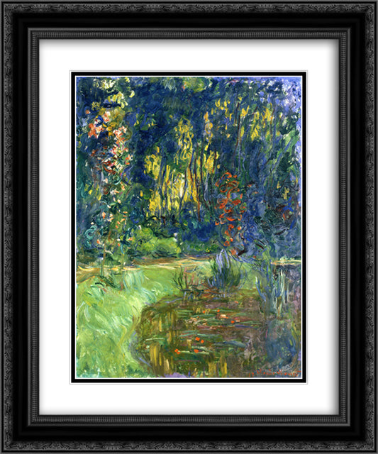 Water Lily Pond at Giverny 20x24 Black Ornate Wood Framed Art Print Poster with Double Matting by Monet, Claude
