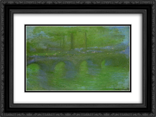 Waterloo Bridge, Dawn 24x18 Black Ornate Wood Framed Art Print Poster with Double Matting by Monet, Claude