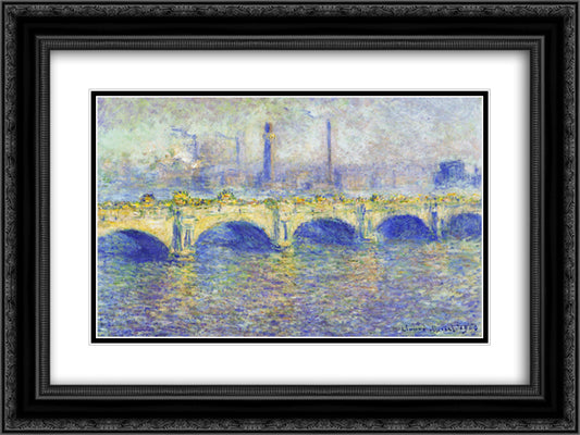Waterloo Bridge, Effect of the Sun 24x18 Black Ornate Wood Framed Art Print Poster with Double Matting by Monet, Claude