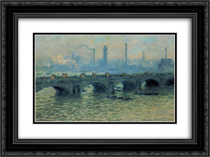 Waterloo Bridge, Grey Weather 24x18 Black Ornate Wood Framed Art Print Poster with Double Matting by Monet, Claude