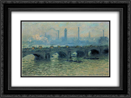 Waterloo Bridge, Grey Weather 24x18 Black Ornate Wood Framed Art Print Poster with Double Matting by Monet, Claude