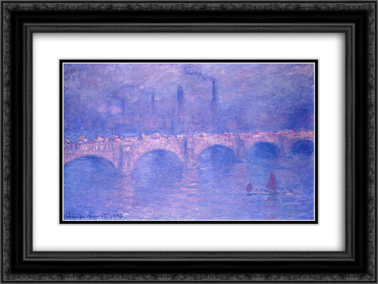 Waterloo Bridge, Hazy Sunshine 24x18 Black Ornate Wood Framed Art Print Poster with Double Matting by Monet, Claude
