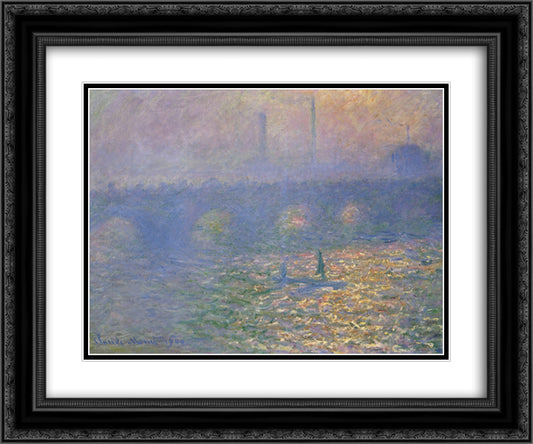 Waterloo Bridge, London 24x20 Black Ornate Wood Framed Art Print Poster with Double Matting by Monet, Claude