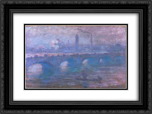 Waterloo Bridge, Misty Morning 24x18 Black Ornate Wood Framed Art Print Poster with Double Matting by Monet, Claude