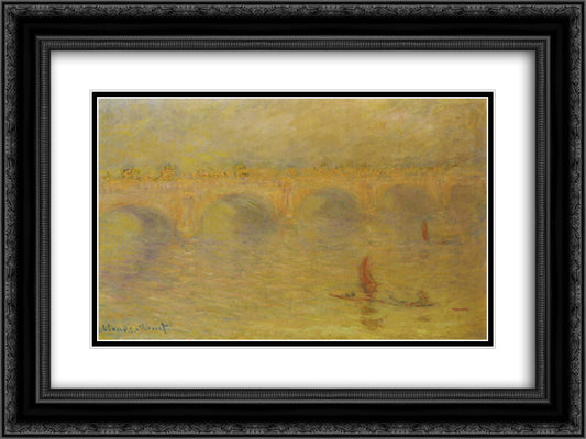 Waterloo Bridge, Sunlight Effect 24x18 Black Ornate Wood Framed Art Print Poster with Double Matting by Monet, Claude