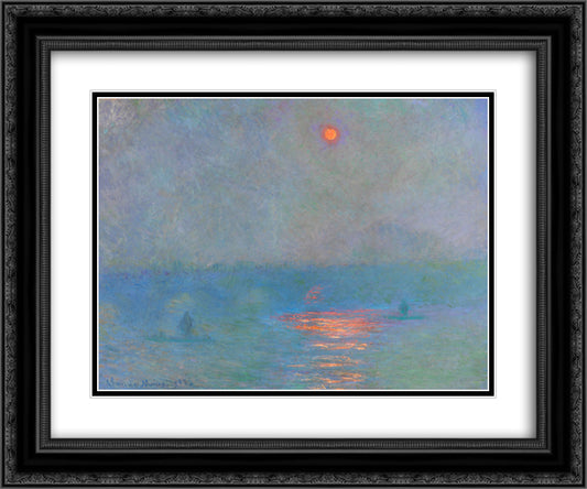 Waterloo Bridge, Sunlight in the Fog 24x20 Black Ornate Wood Framed Art Print Poster with Double Matting by Monet, Claude