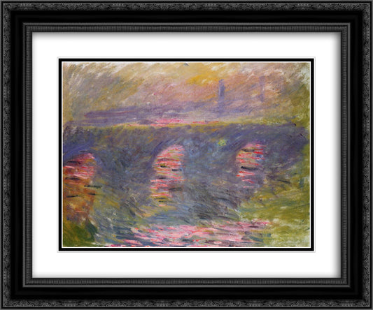 Waterloo Bridge 24x20 Black Ornate Wood Framed Art Print Poster with Double Matting by Monet, Claude