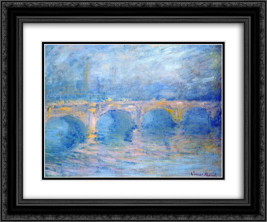 Waterloo Bridge at Sunset, Pink Effect 24x20 Black Ornate Wood Framed Art Print Poster with Double Matting by Monet, Claude