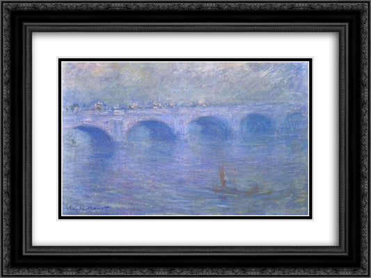 Waterloo Bridge in the Fog 24x18 Black Ornate Wood Framed Art Print Poster with Double Matting by Monet, Claude