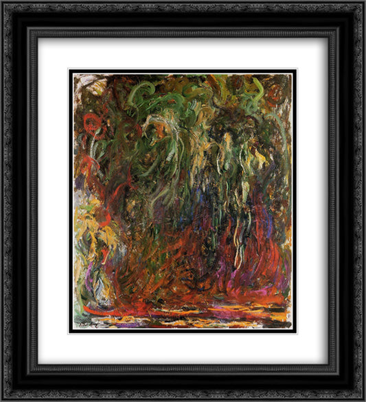 Weeping Willow, Giverny 20x22 Black Ornate Wood Framed Art Print Poster with Double Matting by Monet, Claude