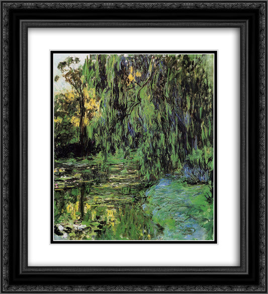 Weeping Willow and Water-Lily Pond 20x22 Black Ornate Wood Framed Art Print Poster with Double Matting by Monet, Claude