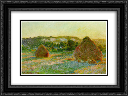 Wheatstacks (End of Summer) 24x18 Black Ornate Wood Framed Art Print Poster with Double Matting by Monet, Claude