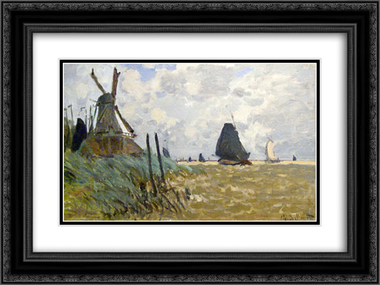 Windmill near Zaandam 24x18 Black Ornate Wood Framed Art Print Poster with Double Matting by Monet, Claude