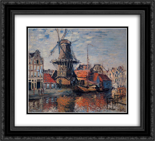 Windmill on the Onbekende Canal, Amsterdam 22x20 Black Ornate Wood Framed Art Print Poster with Double Matting by Monet, Claude